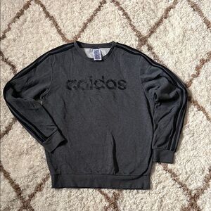 adidas Men’s Dark Gray Crewneck Sweatshirt with Striped Sleeves